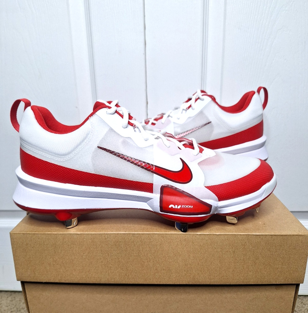 Nike Force Zoom Trout 9 Pro Metal Baseball Cleats White Red FB2907-104 size 10.5